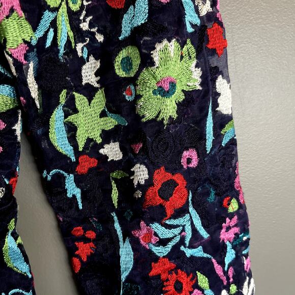 SALONI Florence Playsuit Size 6 Navy Blue Floral Embroidered Silk Long Sleeve - Picture 10 of 16